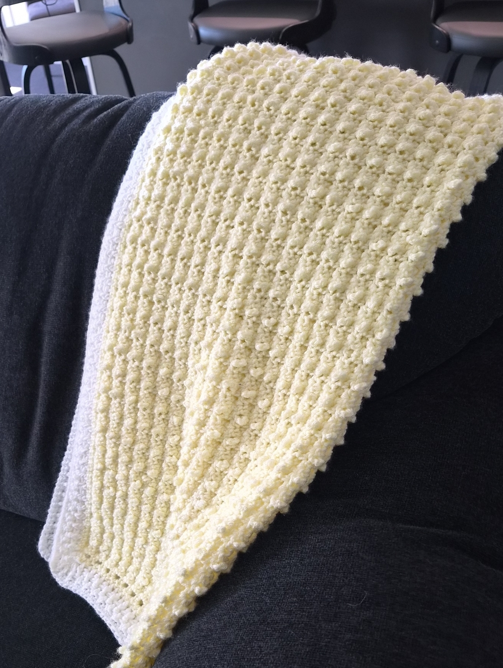 Handmade Soft Yellow and White Crochet Throw Baby Blanket - Yellow And White